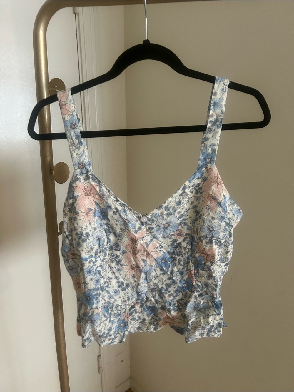 Sienna Sky Floral Crop Tank Top Blue Pink Cottagecore Boho Size Large